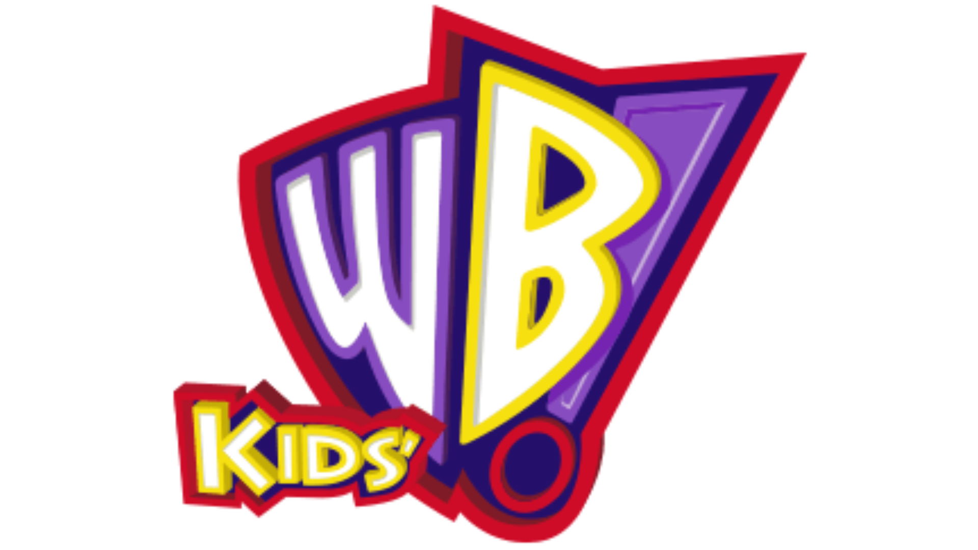 The image shows the colorful WB Kids logo, featuring bold purple, yellow, and red letters "WB" with the word "KIDS'" in yellow on a red background below the letters.