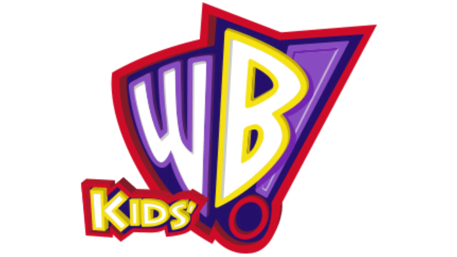 The image shows the colorful WB Kids logo, featuring bold purple, yellow, and red letters "WB" with the word "KIDS'" in yellow on a red background below the letters.