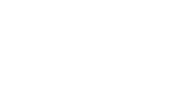 White text on a black background reads "The Burrow Café" in a serif font.
