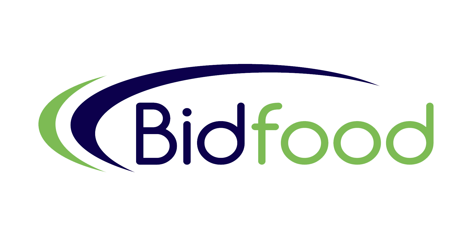 Bidfood logo featuring the word "Bidfood" with "Bid" in dark blue and "food" in light green, accompanied by two curved swooshes, one green and one blue, arching over the text.