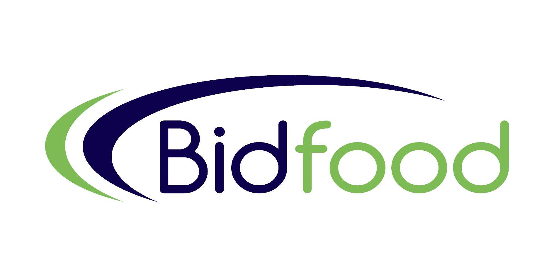 Bidfood logo featuring the word "Bidfood" with "Bid" in dark blue and "food" in light green, accompanied by two curved swooshes, one green and one blue, arching over the text.