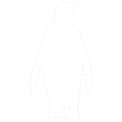 Silhouette of a penguin standing upright with its flippers slightly outstretched.