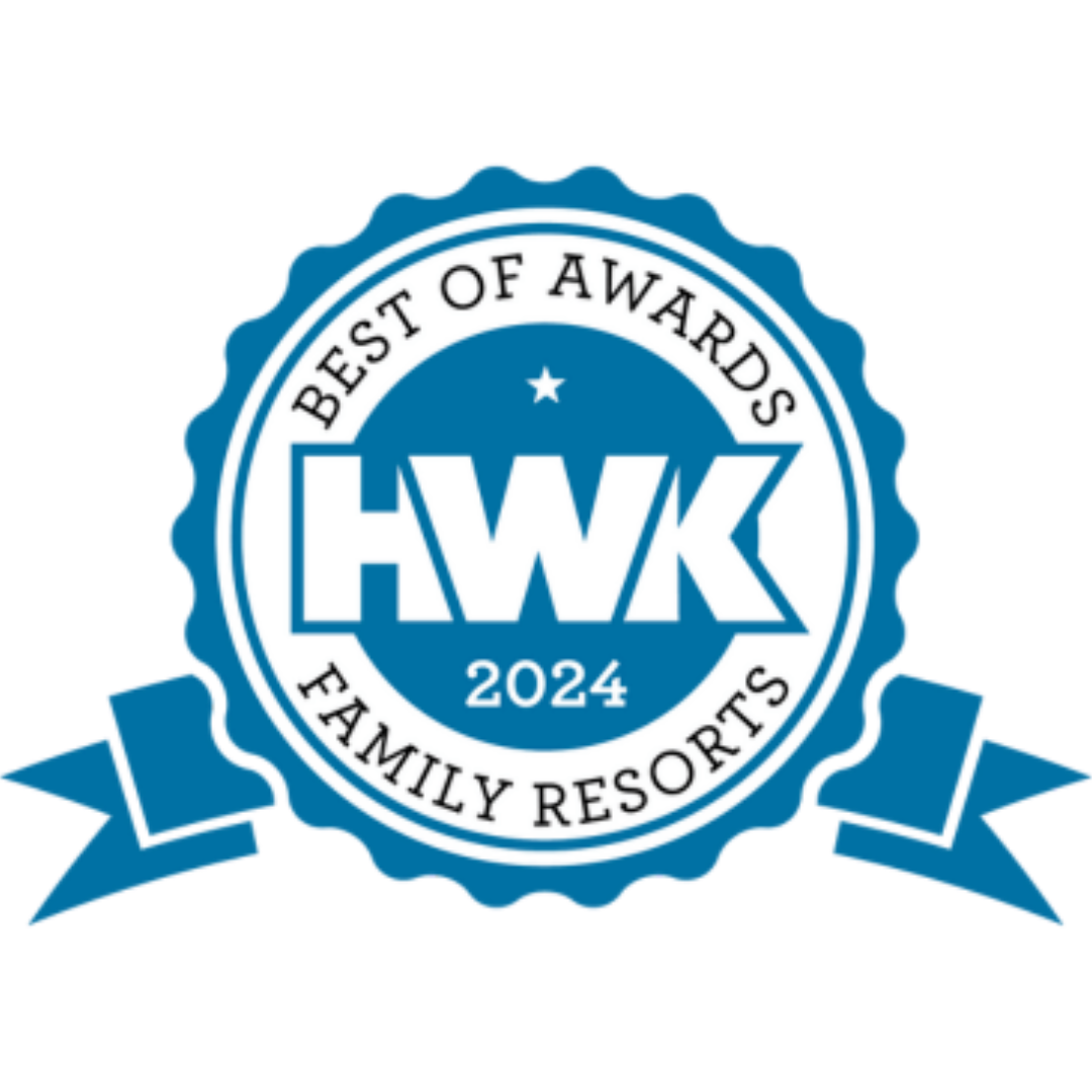 Blue and white badge with "Best of Awards" and "Family Resorts" text, featuring "HWK 2024" in large bold letters.
