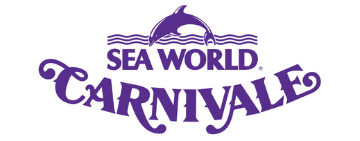 SeaWorld Carnivale logo with a dolphin above wavy lines, colorful confetti, and bold, festive text in purple, orange, turquoise, and yellow.