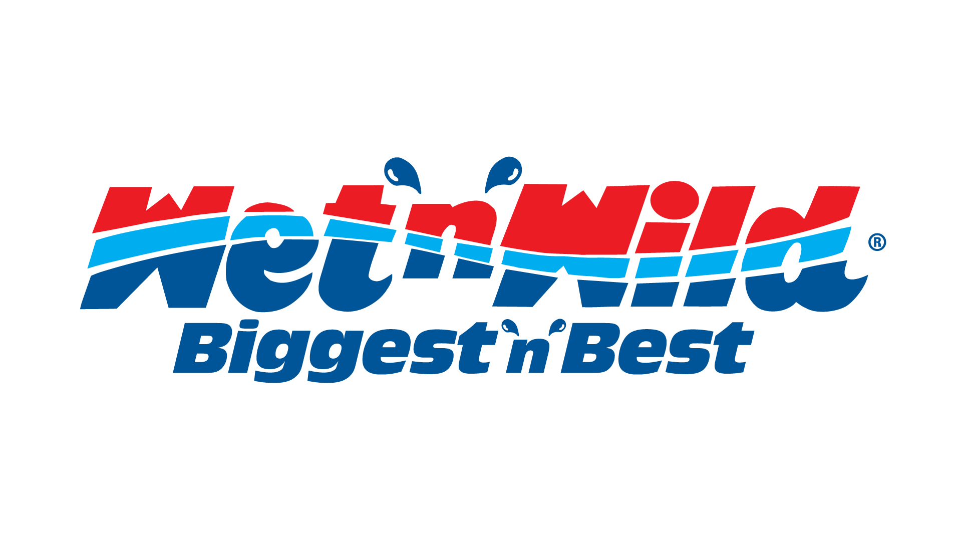 Logo of Wet'n'Wild with the tagline "Biggest 'n Best" in bold blue and red text featuring wave graphics.