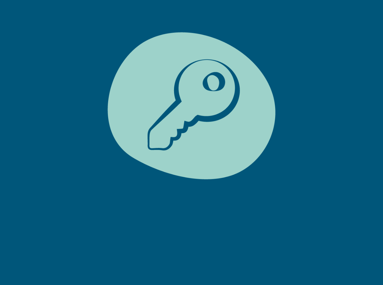 Illustration of a key inside a light blue oval on a dark blue background.