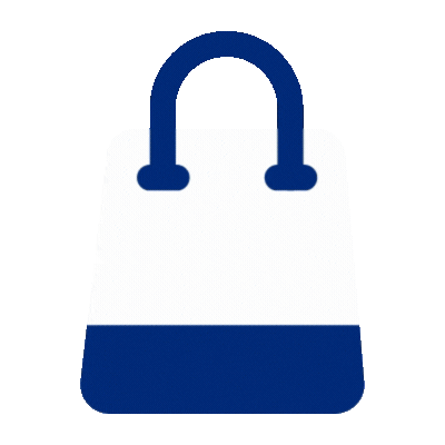 An animated graphic of a shopping bag icon, half teal and half white, with a white handle, subtly pulsating.