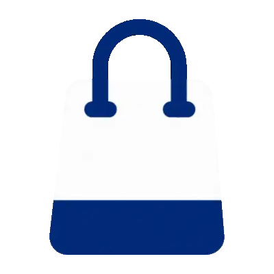 An animated graphic of a shopping bag icon, half teal and half white, with a white handle, subtly pulsating.