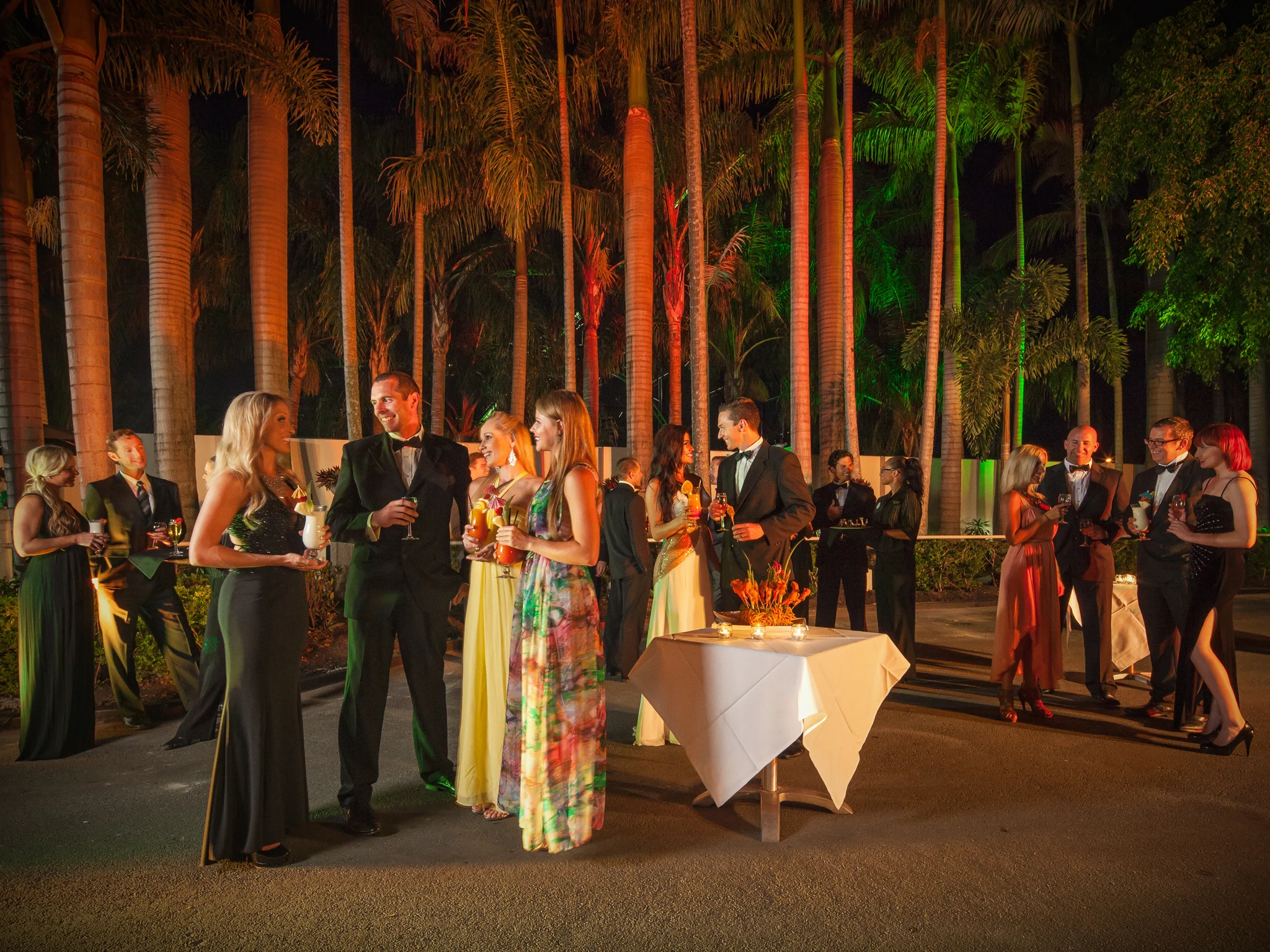 A corporate event taking place at the Hall of Justice at Warner Bros. Movie World, showcasing a professional and engaging environment for attendees