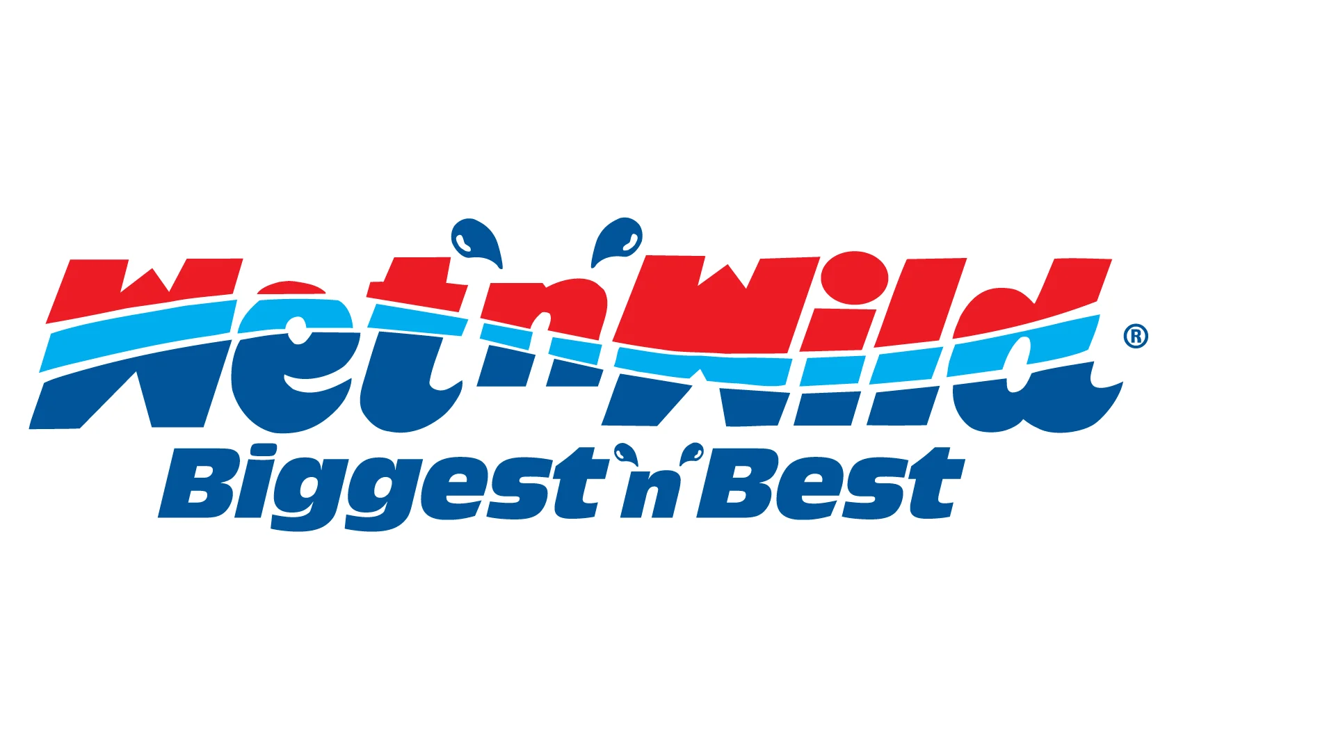 Logo for Wet'n'Wild with the tagline "Biggest 'n Best" in bold blue text. The design features stylized water splashes.