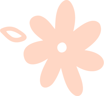 A simple, pastel peach-colored flower with five petals and a single detached leaf on a light gray background.