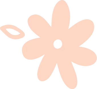 A simple, pastel peach-colored flower with five petals and a single detached leaf on a light gray background.