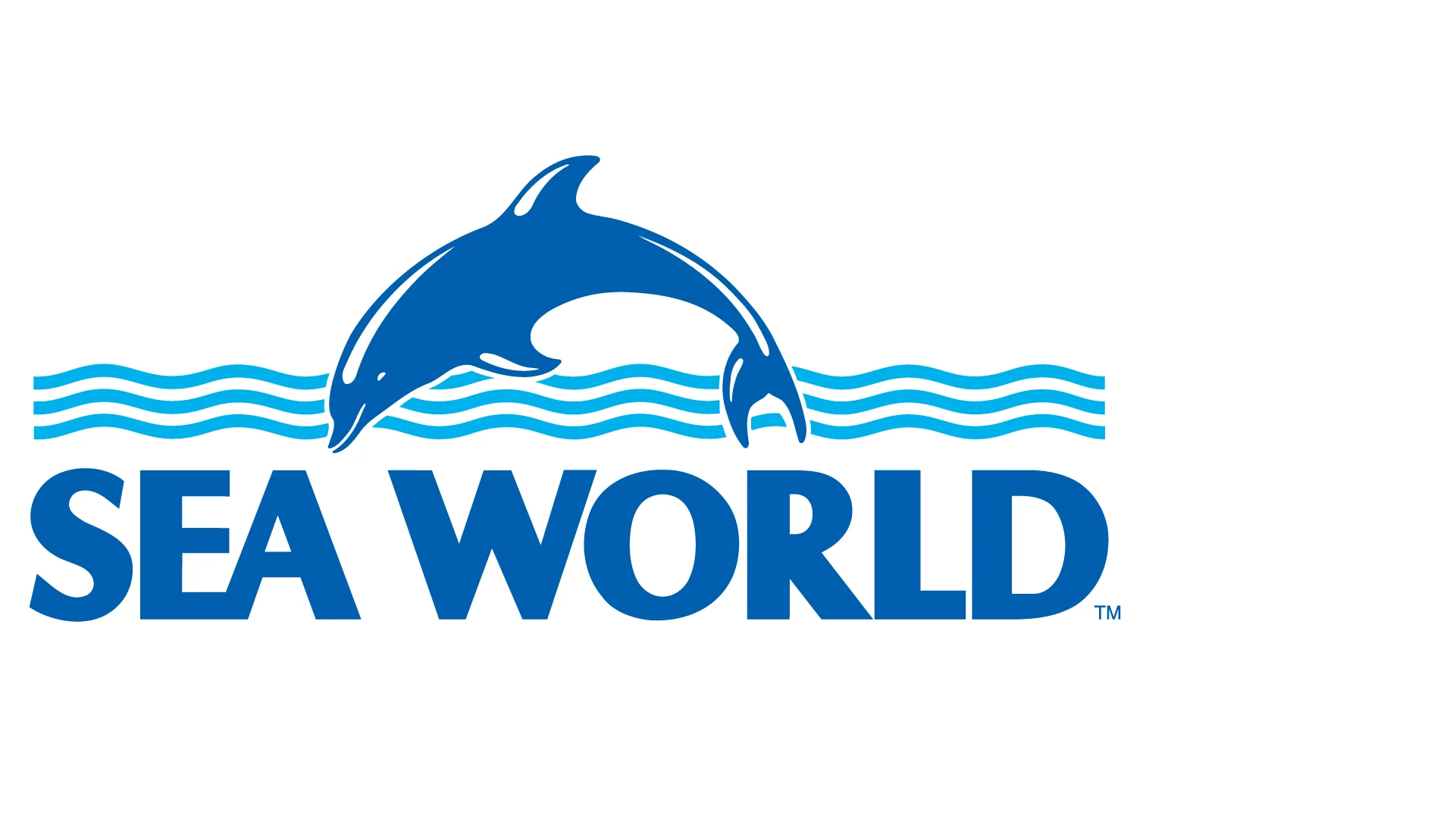 Sea World logo featuring a blue dolphin above wavy lines with the words "SEA WORLD" in bold.