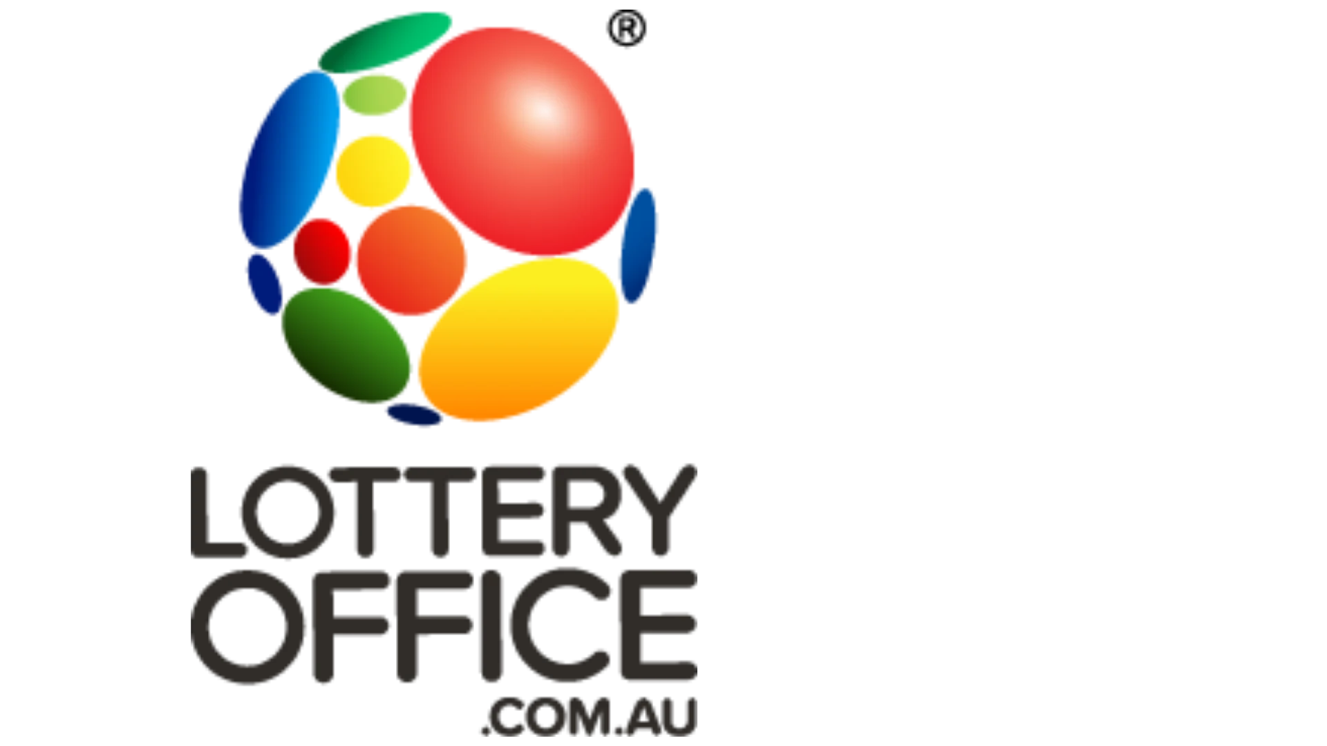 The image shows The Lottery Office logo, featuring colorful overlapping circles forming a globe shape, with the text "LOTTERY OFFICE .COM.AU" below it.