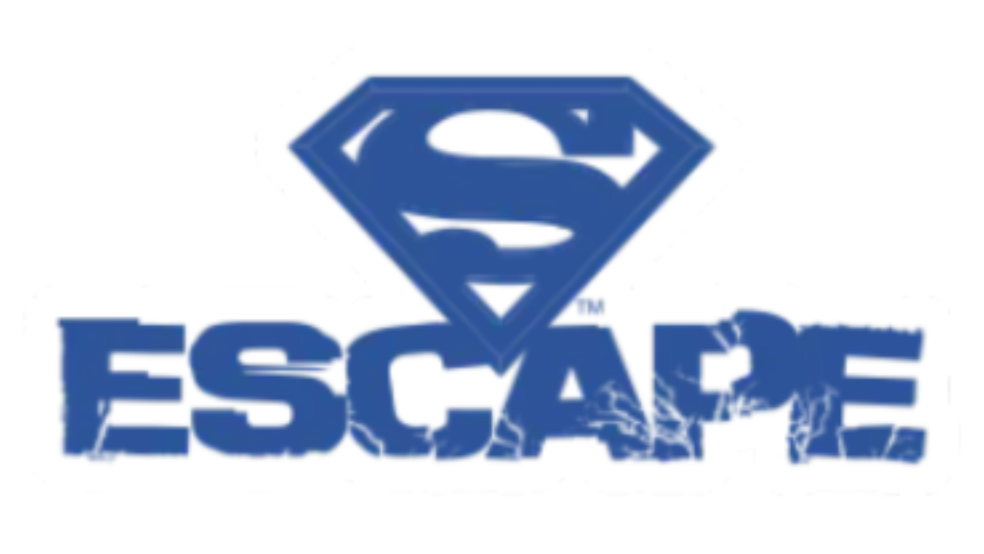 Blue Superman logo above the word "ESCAPE" in bold, distressed blue letters, giving the appearance of a worn or cracked texture.