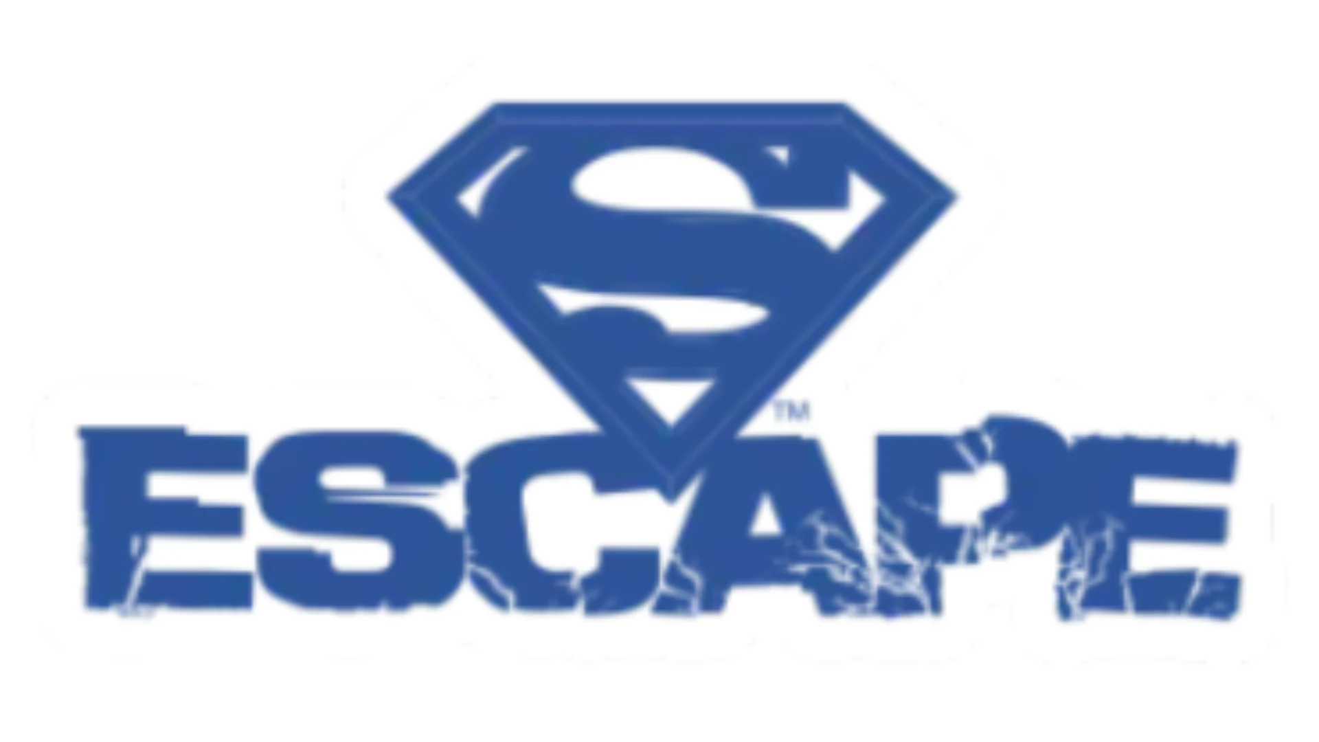 Blue Superman logo above the word "ESCAPE" in bold, distressed blue letters, giving the appearance of a worn or cracked texture.