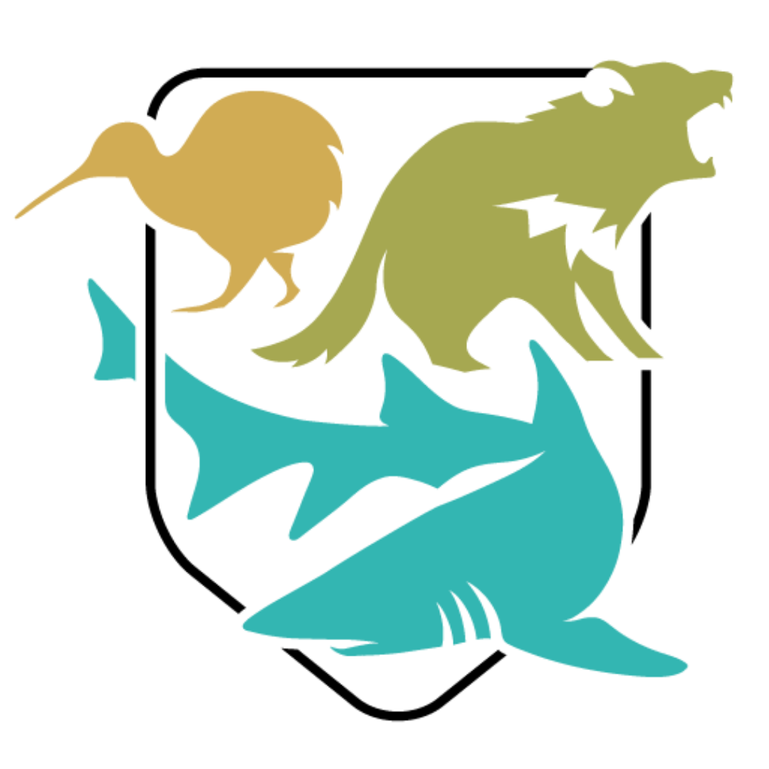 Zoo and Aquarium Association Australasia logo with silhouettes of a kiwi bird, a mammal, and a shark above the association’s name in bold black text on a white background.