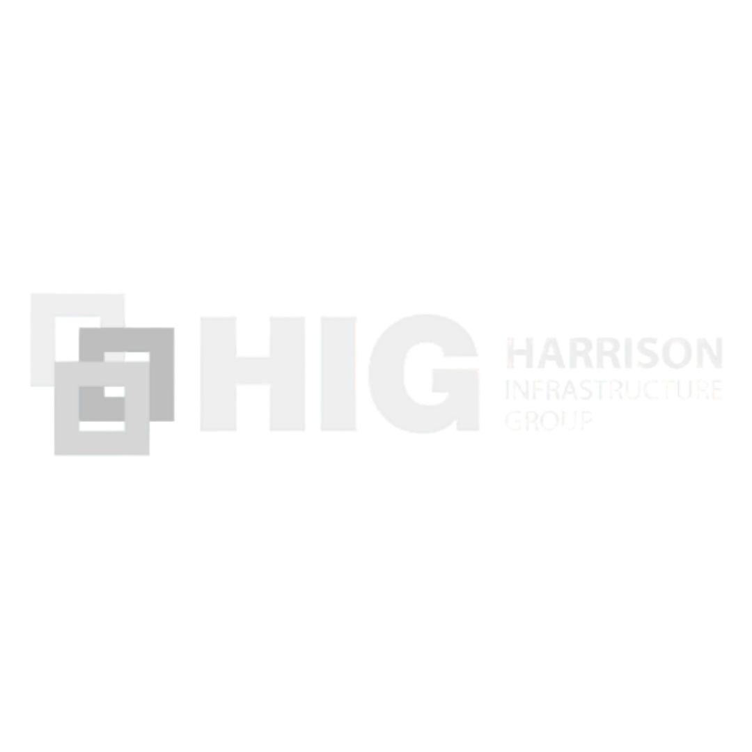 Logo for Harrison Infrastructure Group (HIG) with three overlapping squares in blue, green, and orange to the left of the bold blue letters "HIG" and the words "HARRISON INFRASTRUCTURE GROUP" in blue on the right.