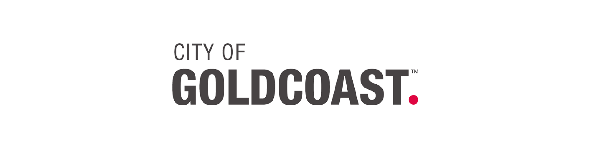 City of Gold Coast logo with "CITY OF" in smaller black text above "GOLDCOAST" in bold black uppercase letters, ending with a pink dot.