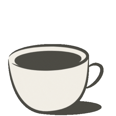 Animated image of a white coffee cup being filled with coffee from a pot, with steam rising from the hot beverage.