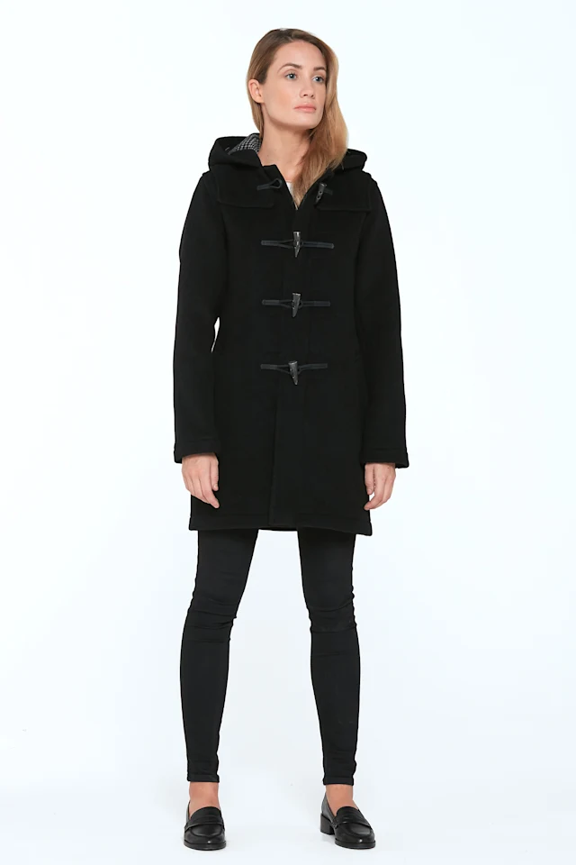 London Tradition Martina Long Welt Ladies Duffle Coat Black POW Front