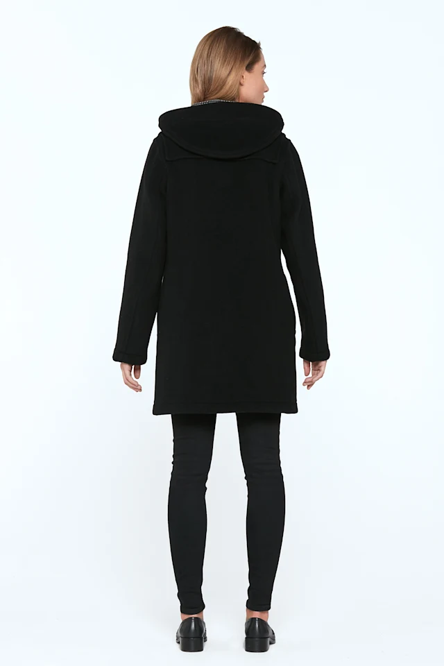 London Tradition Martina Long Welt Ladies Duffle Coat Black POW Back