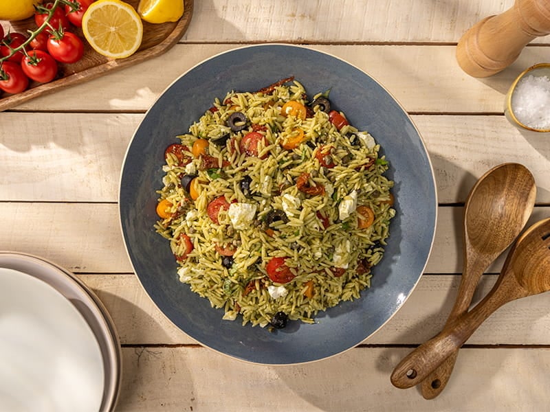 Easy Orzo Pasta Salad Recipe with Creamy Pesto, Sun Dried Tomatoes