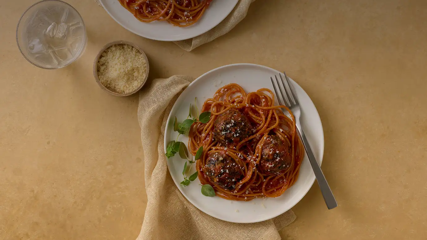 Barilla® Red Lentil Spaghetti with Mushroom Meatballs Recipe
