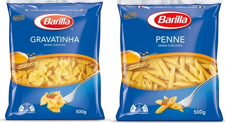Packages of Barilla Gravatinha and Penne Pasta for the Brazilian Market