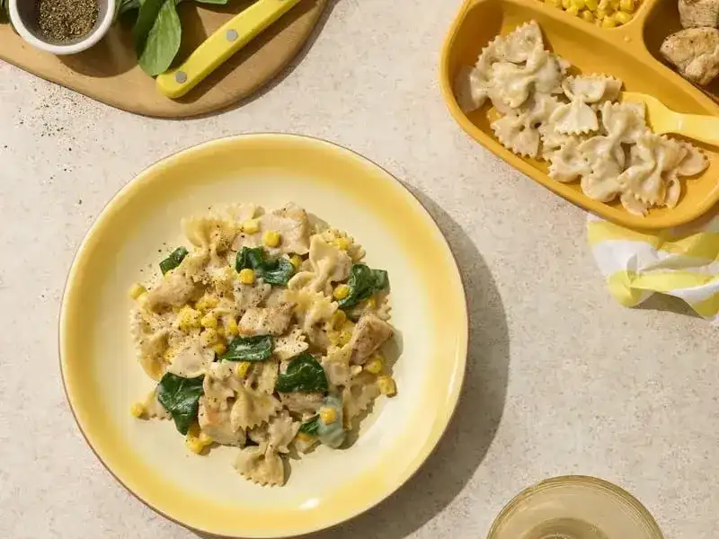 Barilla® Protein+® Farfalle Pasta with Alfredo Sauce, Chicken, Spinach and Corn Recipe