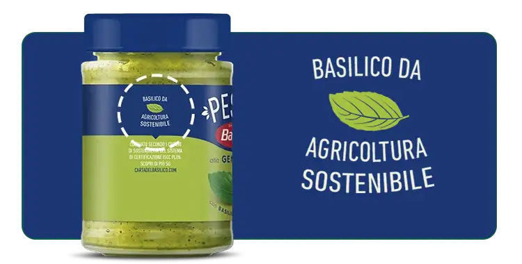 Jar of Pesto with sustainability logo