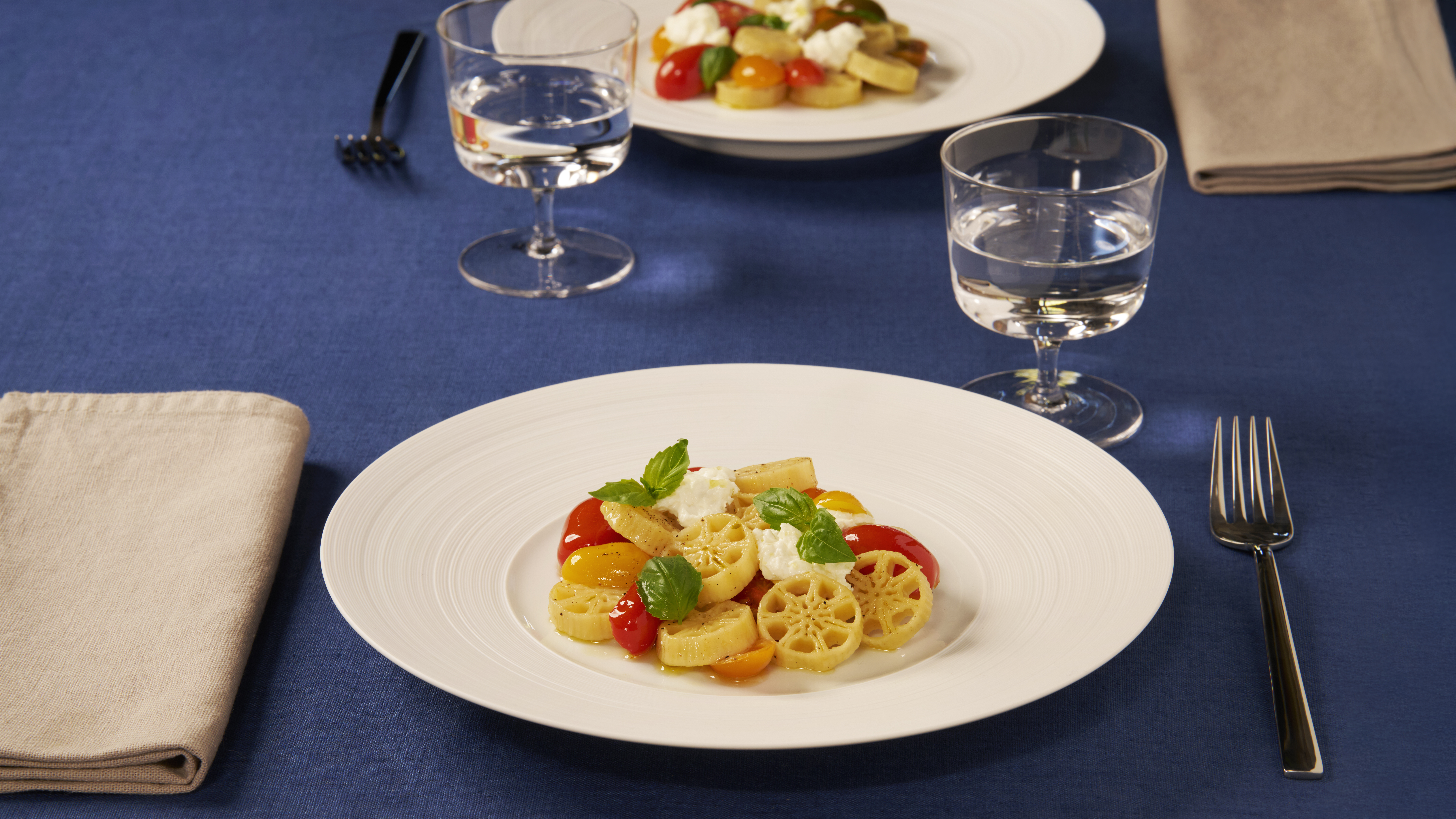 Barilla® Racing Wheels Pasta with Roasted Heirloom Cherry Tomatoes & a Touch of Burrata Recipe