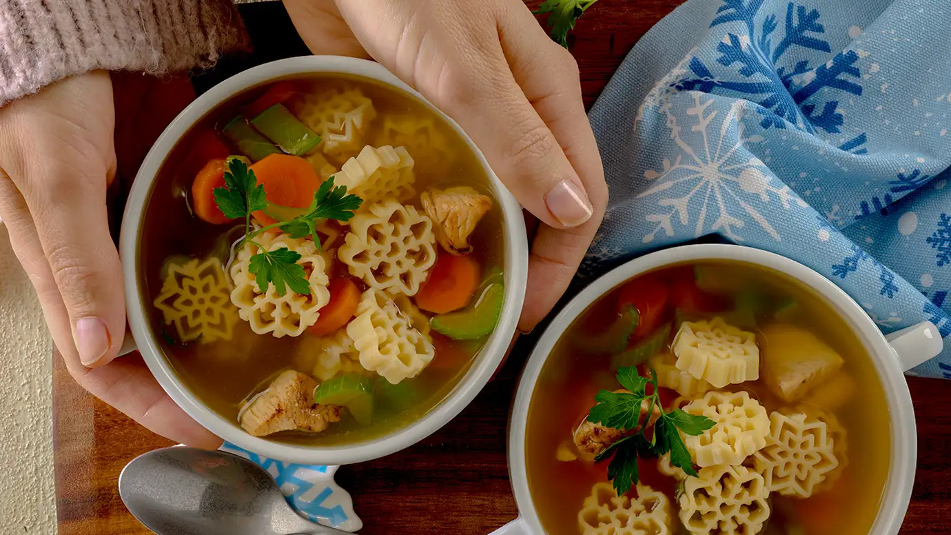 Snowfall Pasta Chicken Soup Recipe | Snowflake Pasta | Barilla