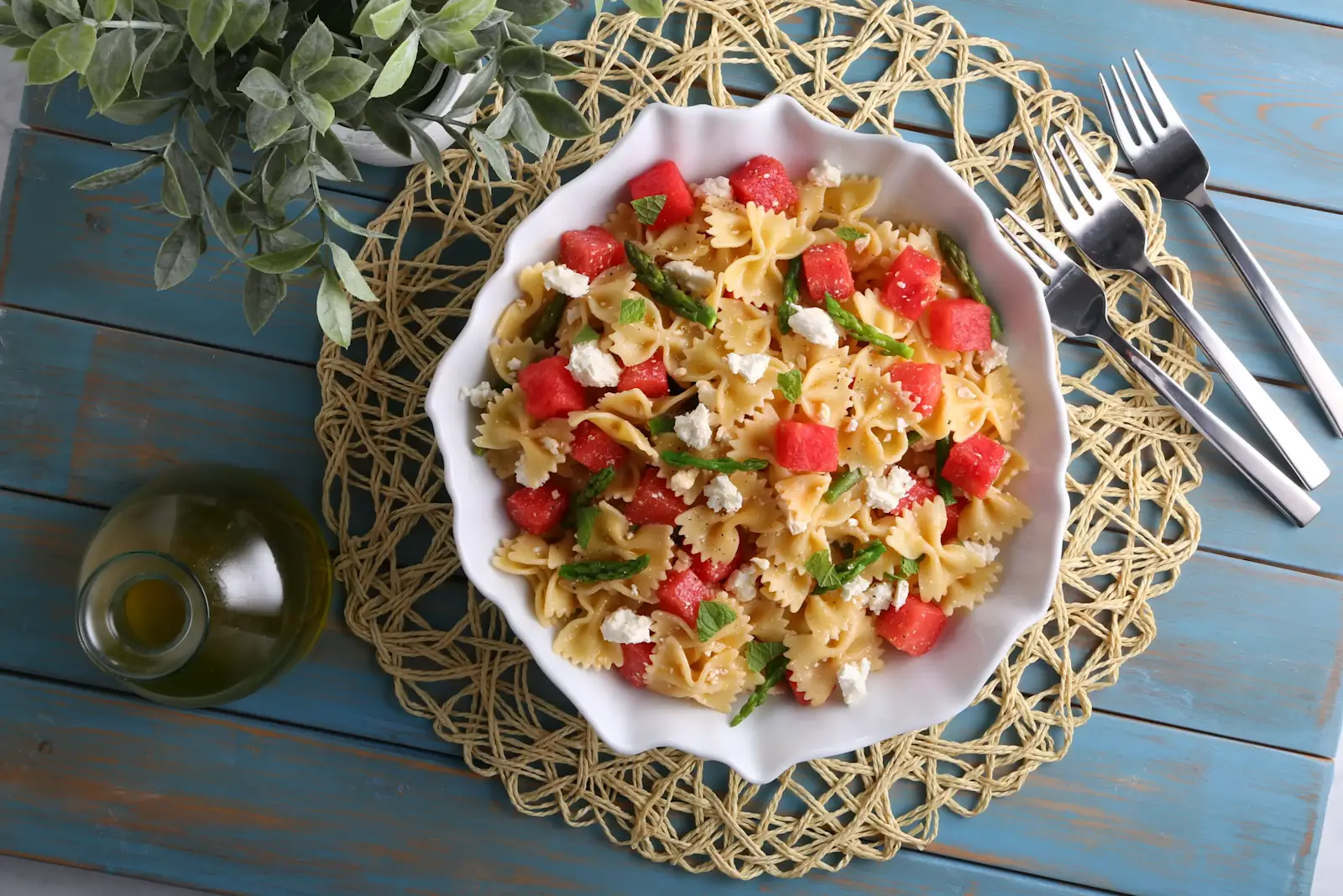 Barilla® Farfalle Pasta Salad with Watermelon, Asparagus, and Feta Cheese Recipe