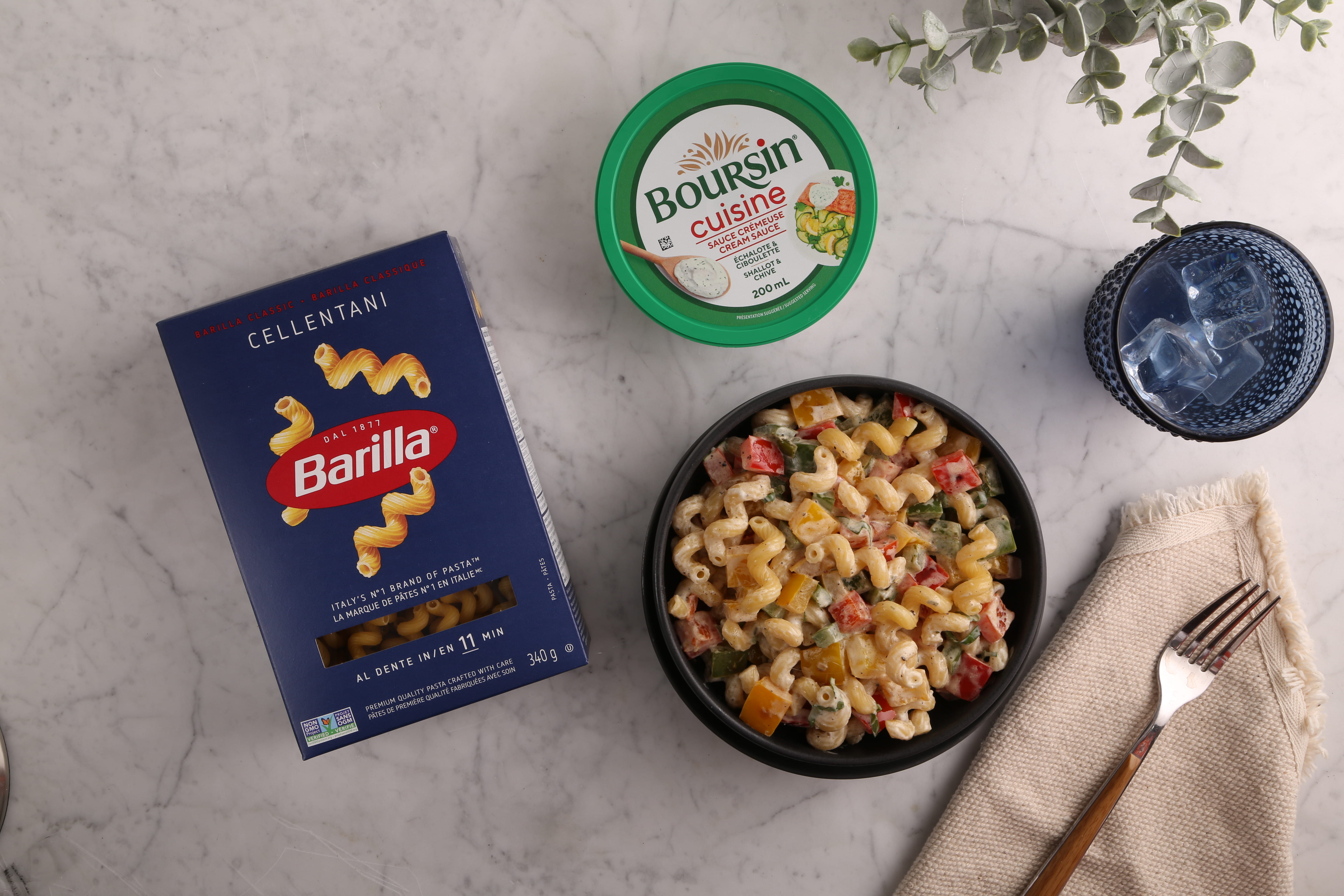 Cellentani Pasta with Sautéed TriColour Bell Peppers, Shallot and