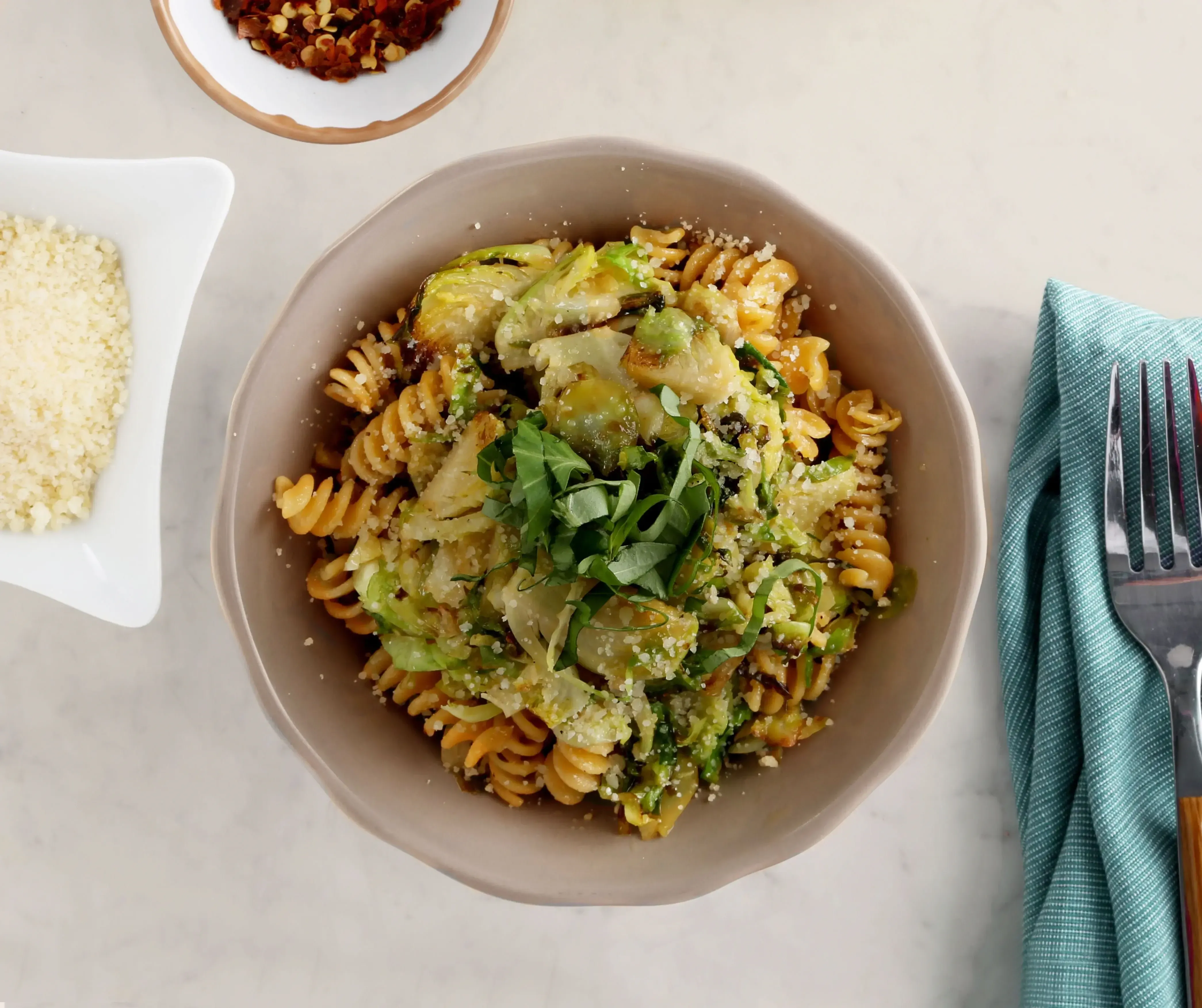 Chickpea Rotini with Shaved Brussels Sprouts and Basil | Barilla