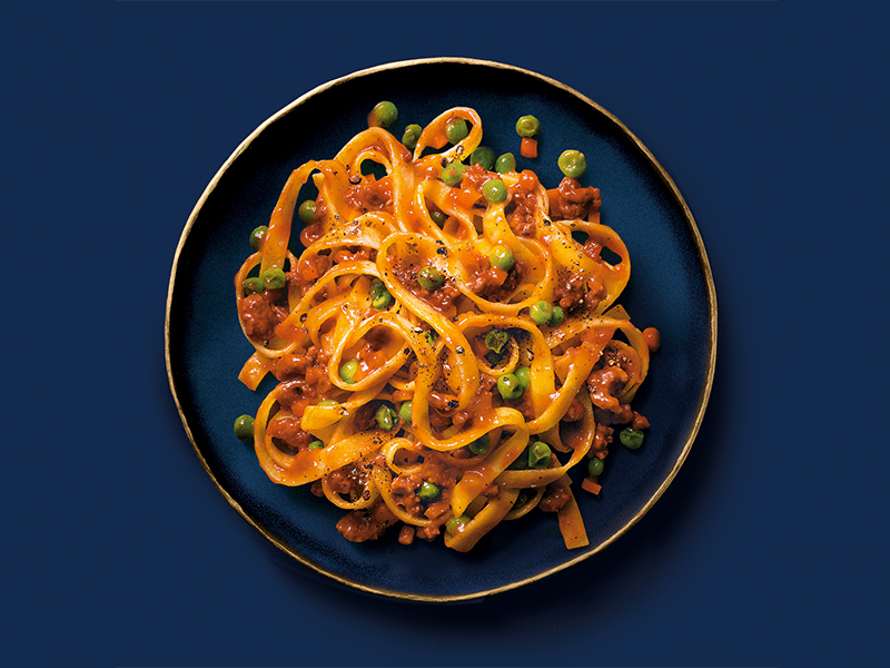 Pâtes tagliatelle Barilla avec sauce bolognaise et petits pois