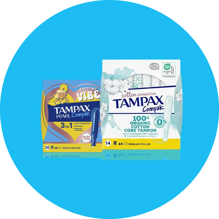 Tampons Tampax Pearl Compak et tampons Tampax Cotton Protection