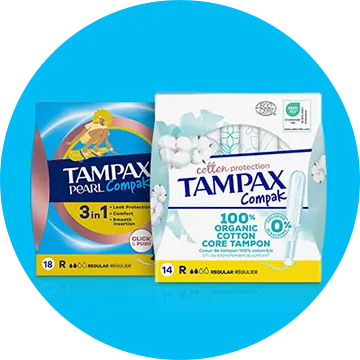 Tampons Tampax Pearl Compak et tampons Tampax Cotton Protection