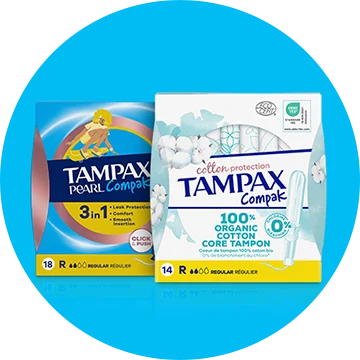Tampons Tampax Pearl Compak et tampons Tampax Cotton Protection