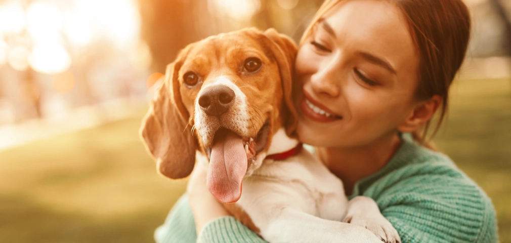 Flea and tick coverage - Woman hugging her beagle dog