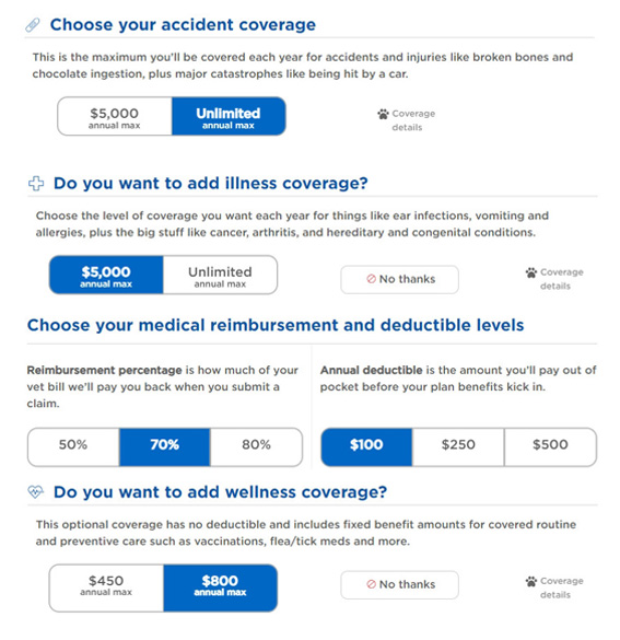 Go to our quote and enrollment center to learn more about customizing a pet insurance plan.