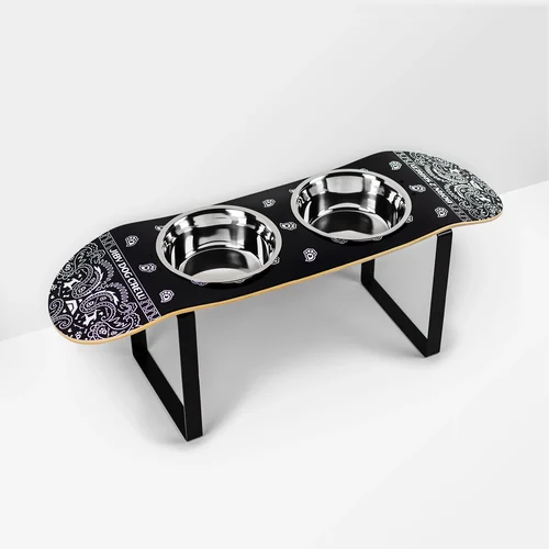 Pawsley Black Skateboard Dog Bowl-XL 12 in