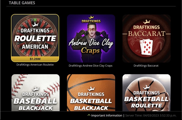 DraftKings Casino Ontario Table Games