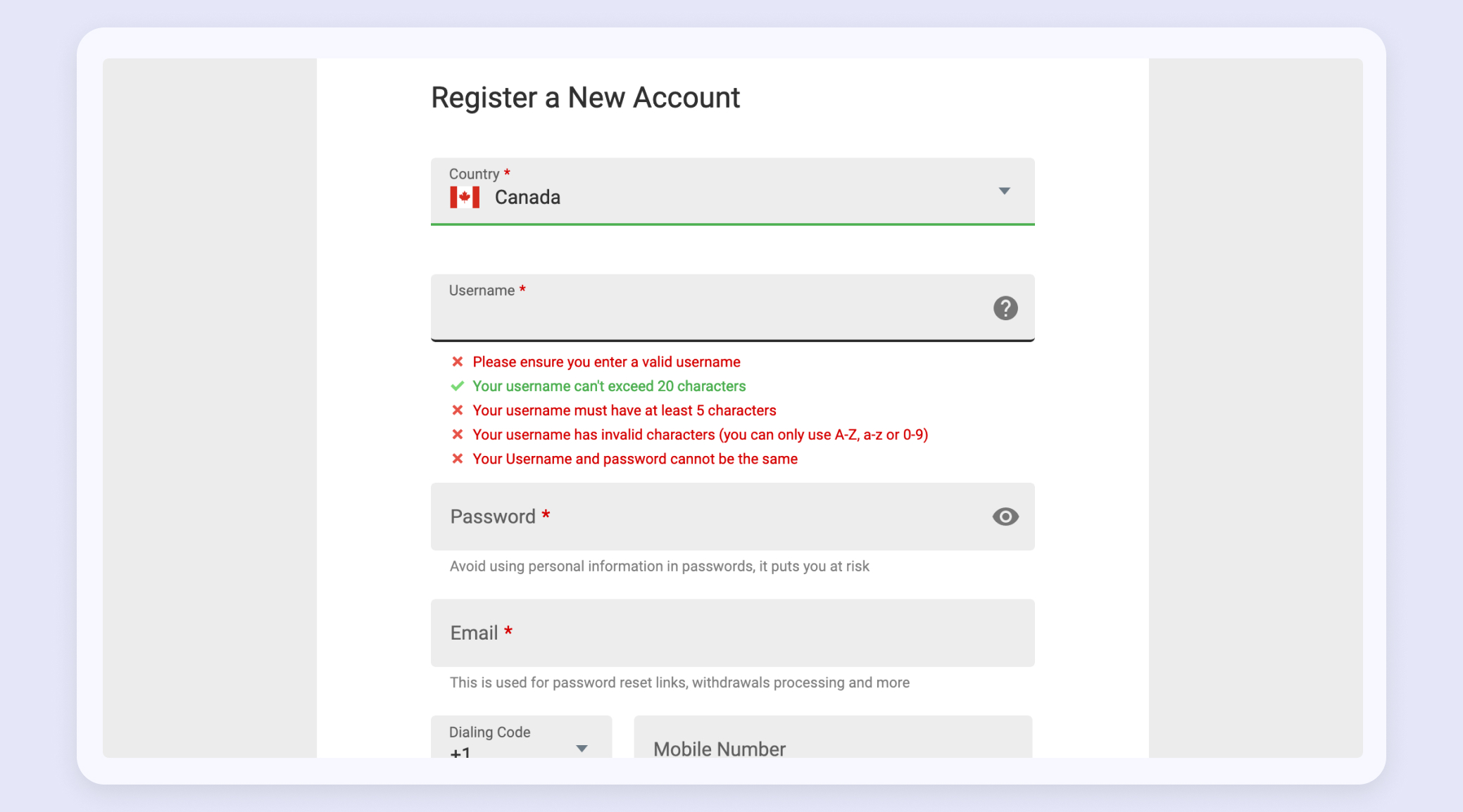 3. Create a username and password