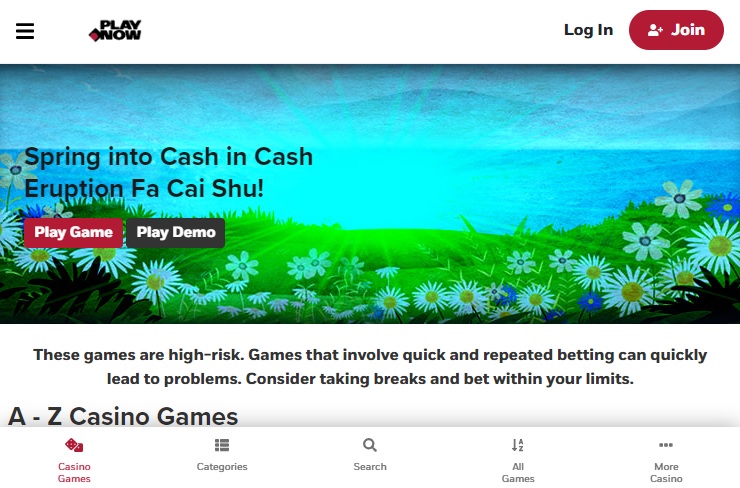 PlayNow Casino Homepage