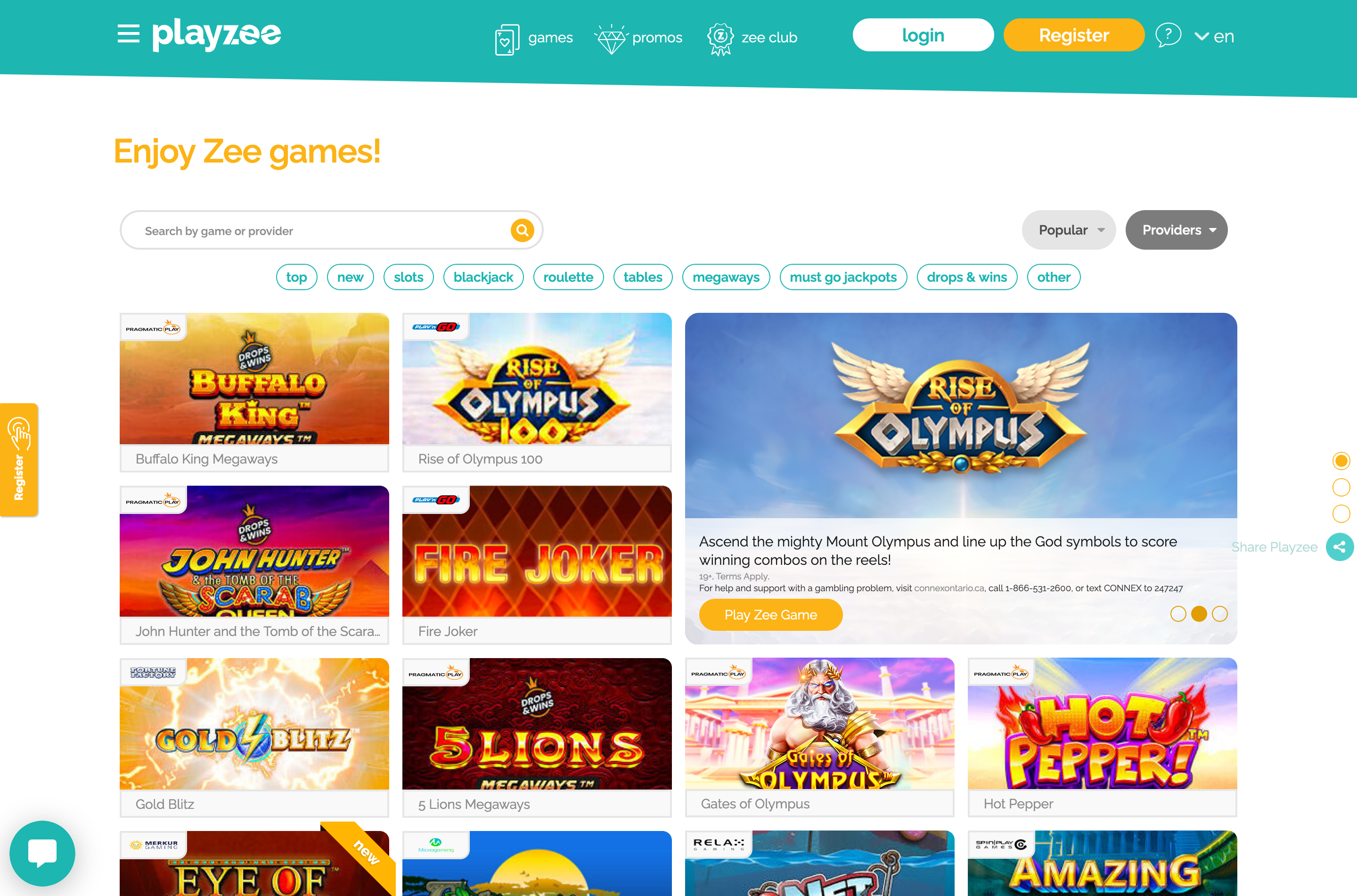 Playzee Ontario casino games