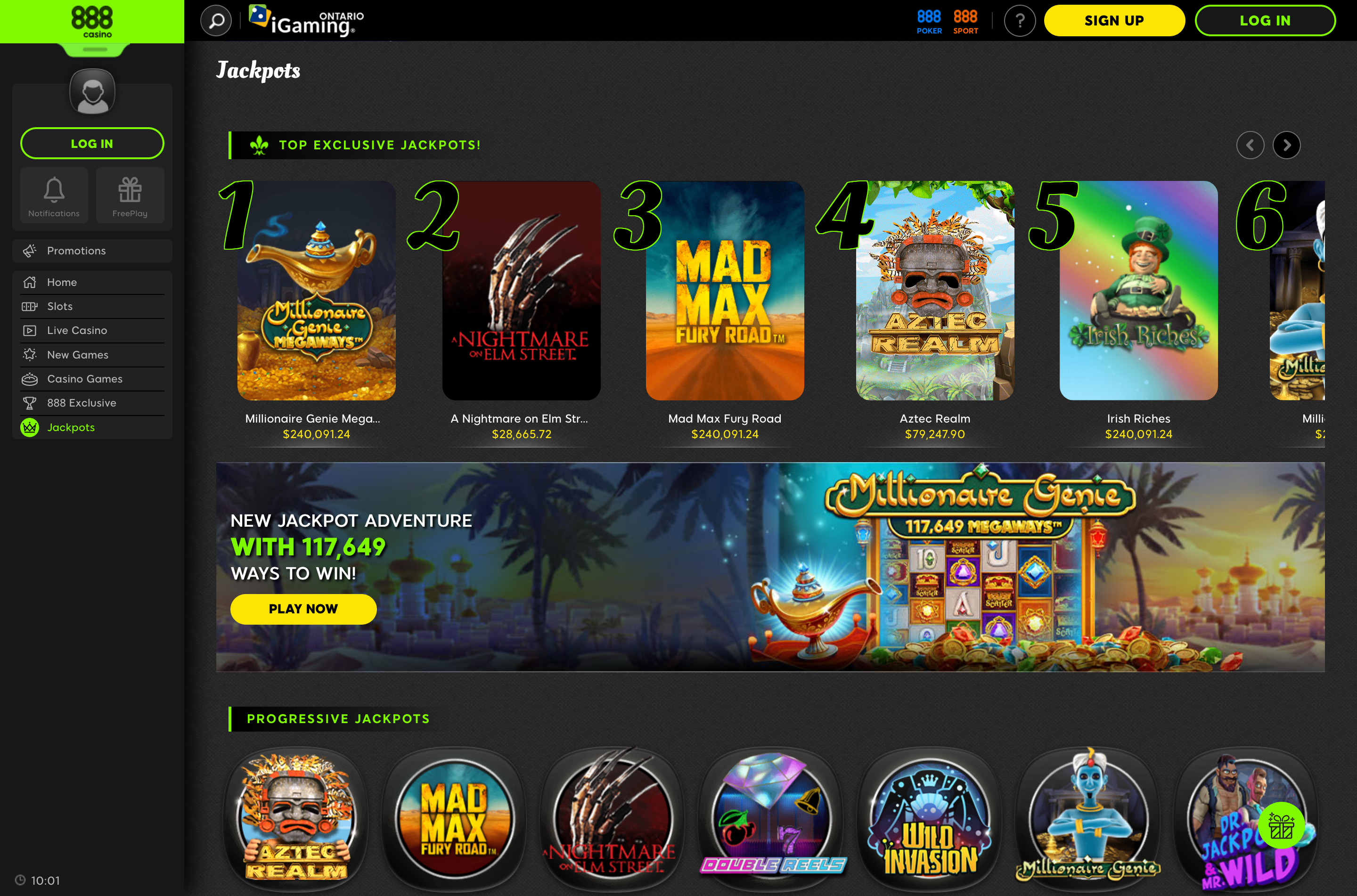 888 Casino progressive jackpots