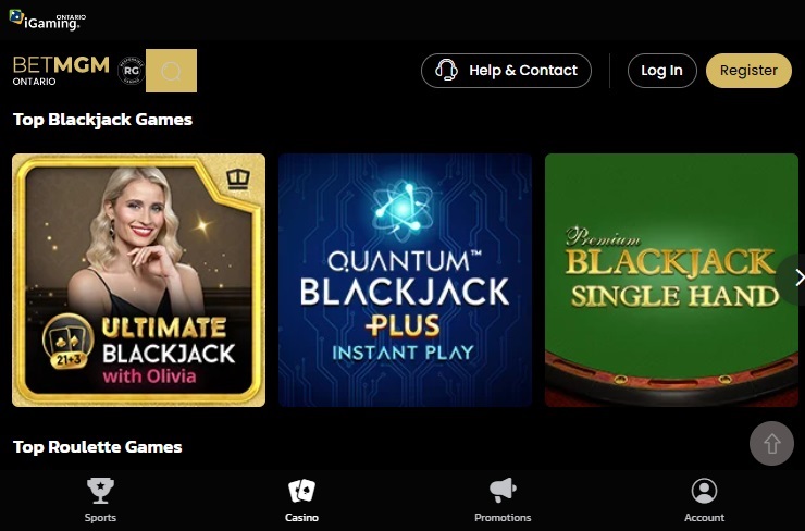 BetMGM Casino Ontario Top Blackjack Games