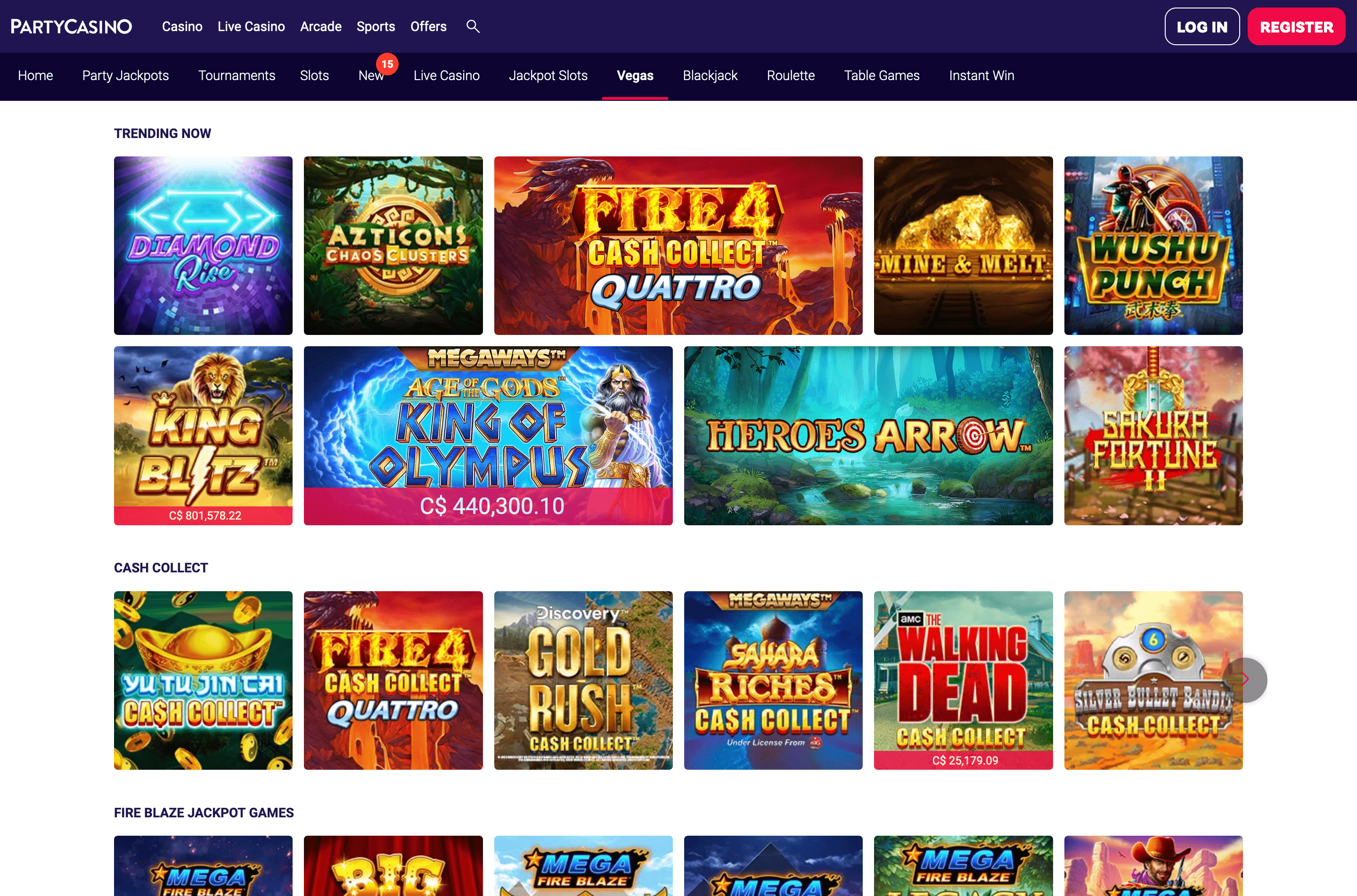 PartyCasino game lobby - Vegas slots